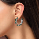 Rhodium Plated Silver Toned Green & White American Diamond Embellished Earrings