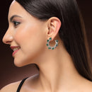Rhodium Plated Silver Toned Green & White American Diamond Embellished Earrings