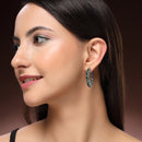 Rhodium Plated Silver Toned Blue American Diamond Embellished Hoop Earrings