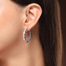 Rhodium Plated Silver Toned Pink American Diamond Embellished Hoop Earrings