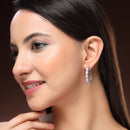 Rhodium Plated Silver Toned Pink American Diamond Embellished Hoop Earrings