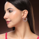 Rhodium Plated Silver Toned Red & White American Diamond Embellished Earrings