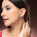 Rhodium Plated Silver Toned Red American Diamond Embellished Hoop Earrings