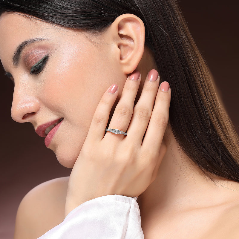 Elegant Gold Plated White American Diamond Studded Adjustable Ring