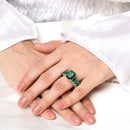 Rhodium Plated Silver Toned Green American Diamond Studded Adjustable Ring