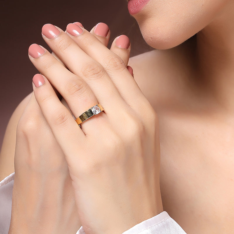 Gold Plated White American Diamond Studded Adjustable Band Ring