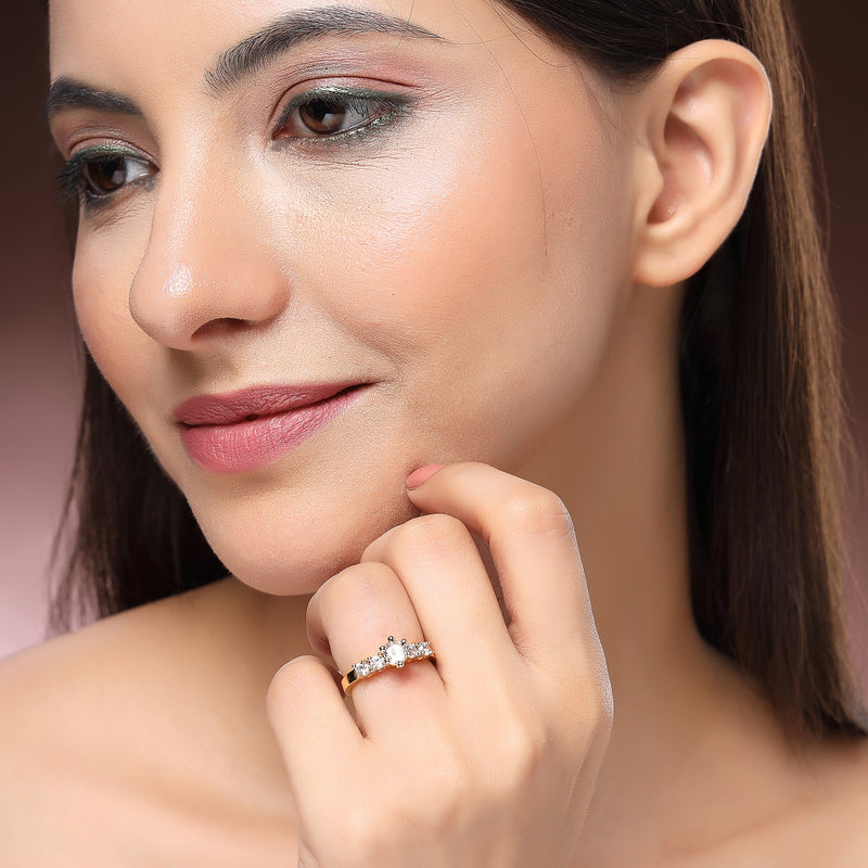 Gold Plated White American Diamond Studded Adjustable Rings