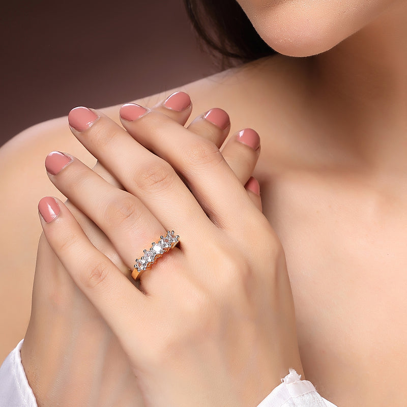 Gold Plated White American Diamond Studded Adjustable Ring