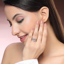 Rhodium Plated Silver Toned Sparkling White American Diamond Studded Adjustable Ring