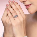 Rhodium Plated Silver Toned Sparkling White American Diamond Studded Adjustable Ring