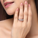 Rhodium Plated Silver Toned  White American Diamond Studded Adjustable Ring