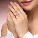 Rhodium Plated Silver Toned Dual White American Diamond Studded Adjustable Ring