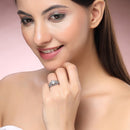 Rhodium Plated Silver Toned White American Diamond Studded Adjustable Ring