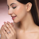 Rhodium Plated Silver Toned White American Diamond Sparkling Studded Adjustable Ring