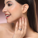 Elegant Rhodium Plated Silver Toned Round Shaped White American Diamond Studded Adjustable Ring