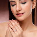 Rhodium Plated Silver Toned White American Diamond Studded Floral Adjustable Ring