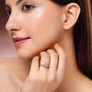 Rhodium Plated Silver Toned White American Diamond Studded Floral Adjustable Ring