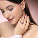 Rhodium Plated Silver Toned Three White American Diamond Studded Adjustable Ring