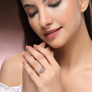 Rhodium Plated Silver Toned White American Diamond Studded Adjustable Ring