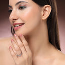 Elegant Rhodium Plated Silver Toned White American Diamond Studded Adjustable Ring