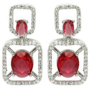 Rhodium Plated with Red American Diamond Stylish Square Shaped Small Drop Earrings