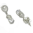 Rhodium Plated Teardrop White AD Contemporary Long Drop Earrings
