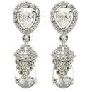 Rhodium Plated Silver Toned with White American Diamond Small Drop Earrings