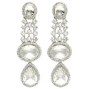 Rhodium Plated with Long Tear Drop Design White American Diamond Drop Earrings