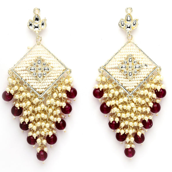 Gold Plated Traditional Handcrafted Pearl Kundan Beaded Chand Bali Earrings