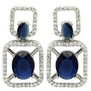 Rhodium Plated with Blue American Diamond Stylish Square Shaped Small Drop Earrings