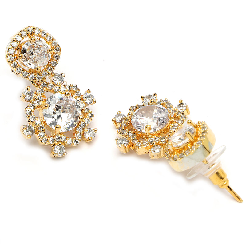 Gold Plated with White American Diamond Small Drop Earrings