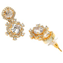 Gold Plated cushion Halo White American Diamond Contemporary Drop Earrings