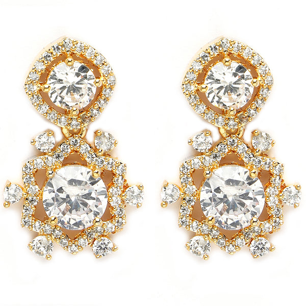 Gold Plated with White American Diamond Small Drop Earrings