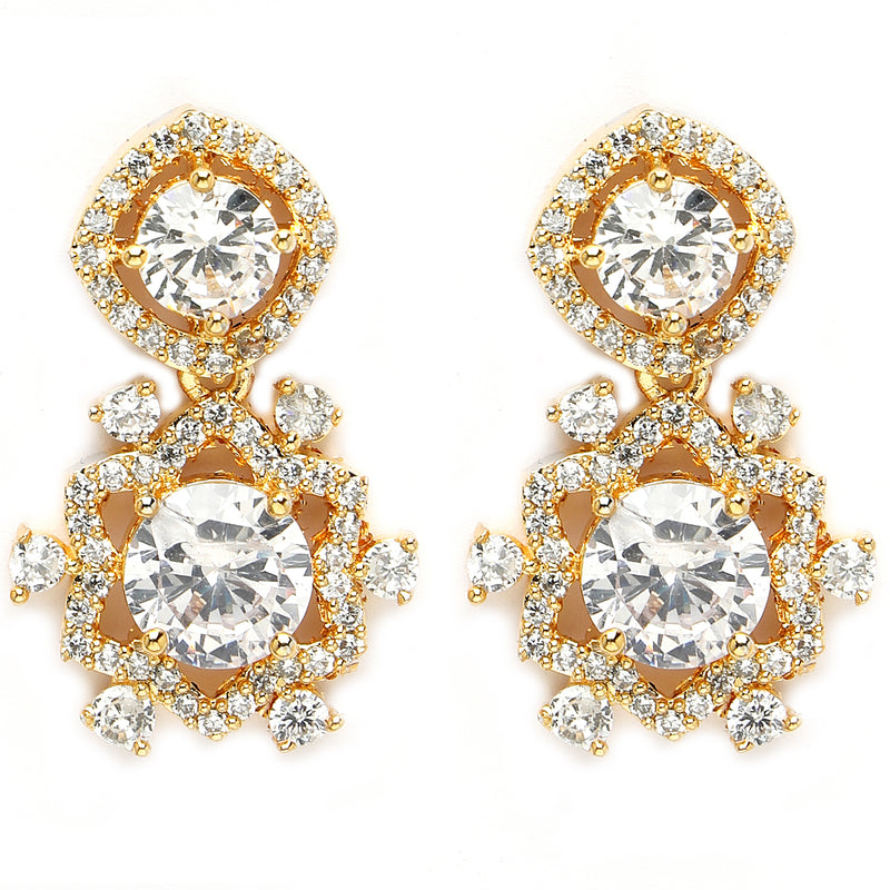 Gold Plated with White American Diamond Small Drop Earrings