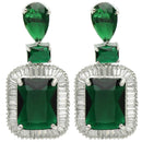 Rhodium Plated Silver Toned with Green American Diamond Small Drop Earrings