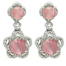 Rhodium Plated with Dual Pink American Diamonds Drop Earrings