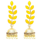 Gold Plated with Leaf Shaped American Diamond Studded Drop Earrings