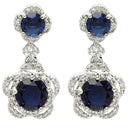 Rhodium Plated with Dual Blue American Diamonds Drop Earrings