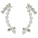 Rhodium Plated Silver Toned Chic Teardrop Crystal American Diamond Studded Minimalist & Modern Ear Climbers