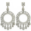 Rhodium Plated with Circular Shaped White American Diamonds Studded Drop Earrings