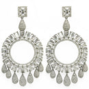 Rhodium Plated with Floral-Shaped White American Diamond Stud Earrings