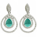 Rhodium Plated Silver Toned with Teardrop Shaped Ocean Blue & White American Diamond Drop Earrings