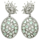Rhodium Plated Tiny Tear Drops Ocean Blue & White American diamond Small Drop Earrings