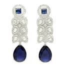 Rhodium Plated Silver Toned with Blue American Diamond Small Drop Earrings