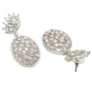 Rhodium Plated Teardrop Pink American Diamond Contemporary Long Drop Earrings
