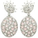 Rhodium Plated Tiny Tear Drops Pink & White American diamond Small Drop Earrings