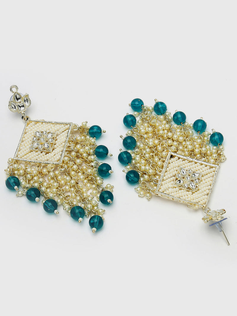 Gold Plated Traditional Handcrafted Pearl Kundan Beaded Chand Bali Earrings