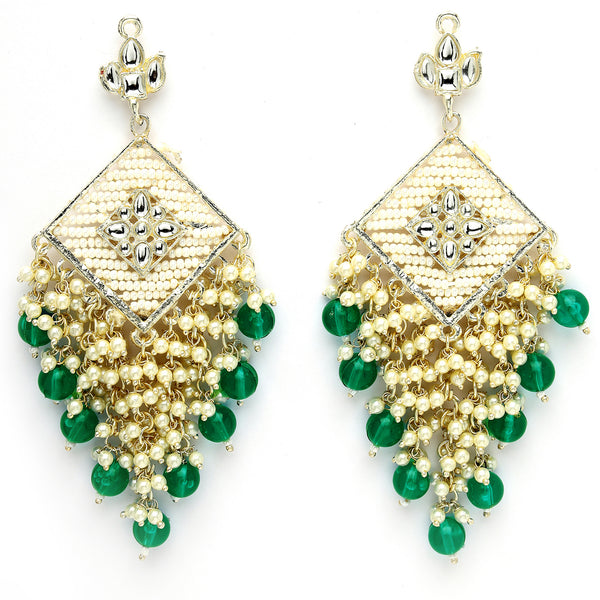 Gold Plated Traditional Handcrafted Pearl Kundan Beaded Chand Bali Earrings