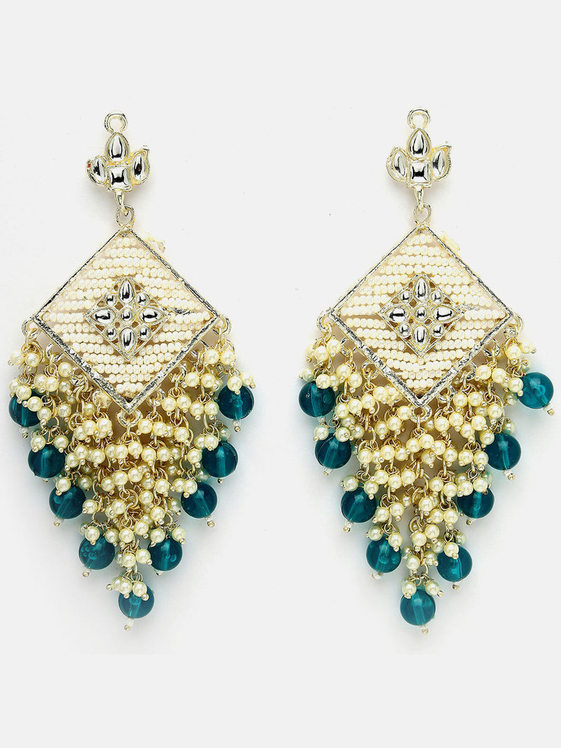 Gold Plated Traditional Handcrafted Pearl Kundan Beaded Chand Bali Earrings