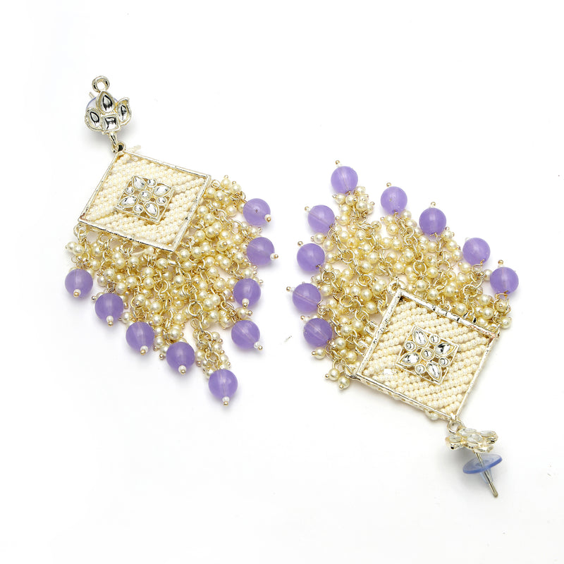 Gold Plated Traditional Handcrafted Pearl Kundan Beaded Chand Bali Earrings